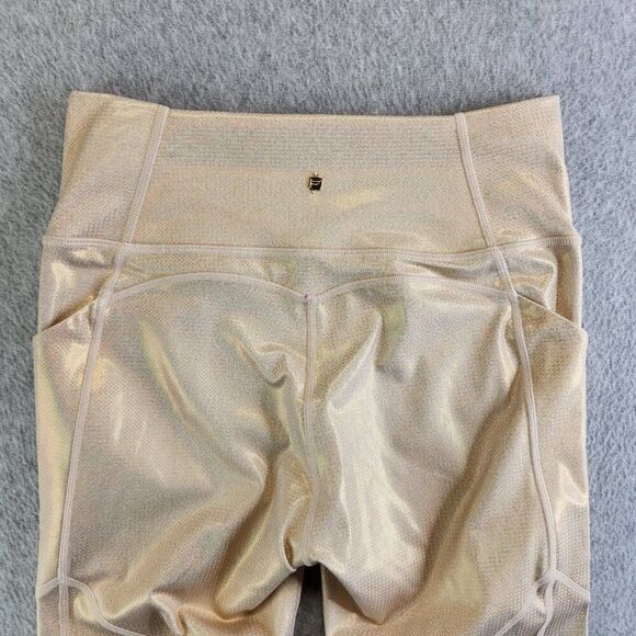 Fabletics Leggings Womens S Cream Micro Polka Dot Shiny Shimmer Pockets Ankle - Picture 5 of 14